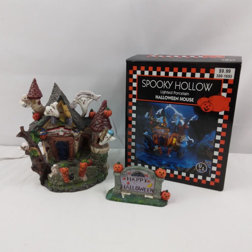 Vintage 1997 Spooky Hollow Lighted Porcelain Halloween House Haunted Ghosts
